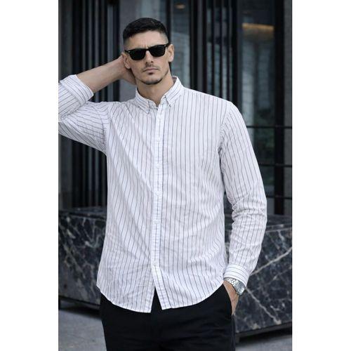 Chad Modal Kumaş Çizgili Yazlık Relaxed Fit Erkek Gömlek - Beyaz