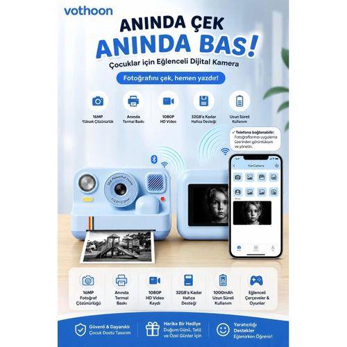 Çocuk Anında Baskılı Fotoğraf Makinesi 16mp Dijital Kamera 1080p Video Wifi Telefon Destekli