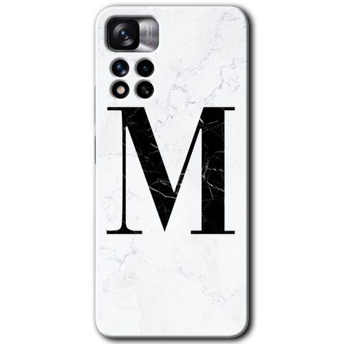 Redmi Note 11 Pro Plus 5G Kılıf HD Desen Baskılı Arka Kapak - Beyaz Mermer Desenli M Harfi + Kırılmaz Cam