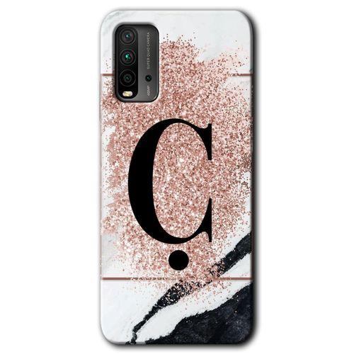 Potkal Hediye Fabrikası Xiaomi Redmi 9T Kılıf HD Desen Baskılı Arka Kapak - Pembe Mermer Desenli Ç Harfi