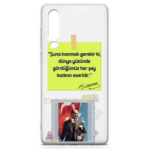 Huawei P30 Kılıf Atatürk Caps Kadın Arka Kapak Koruma Desenli Full Koruyucu