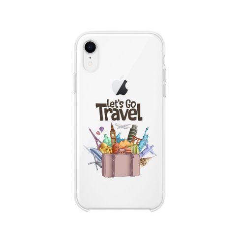 iPhone Xr Let's Go Travel Desenli Premium Şeffaf Silikon Kılıf