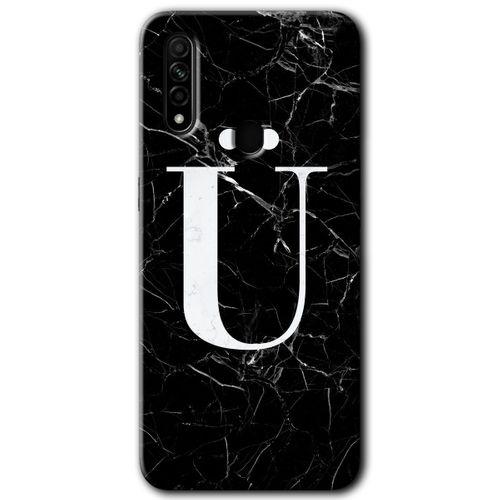 Oppo A31 Kılıf Baskılı Kapak - Siyah Mermer Desenli Ü Harfi + 5D Tam Kaplayan Cam