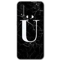 Oppo A31 Kılıf Baskılı Kapak - Siyah Mermer Desenli Ü Harfi + 5D Tam Kaplayan Cam