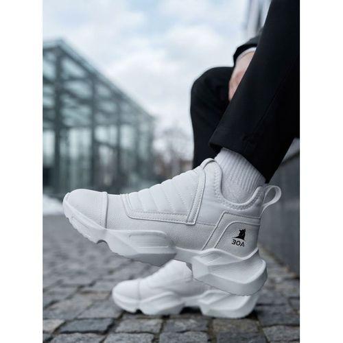 BA0401 Bağcıksız Rahat Kalın Taban Beyaz Erkek Spor Yarım Bilek Bot