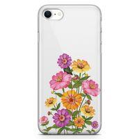 Apple iPhone SE 2020 Kılıf Pembe Sarı Mor Çiçekler Arka Kapak Koruma Desenli Full Koruyucu