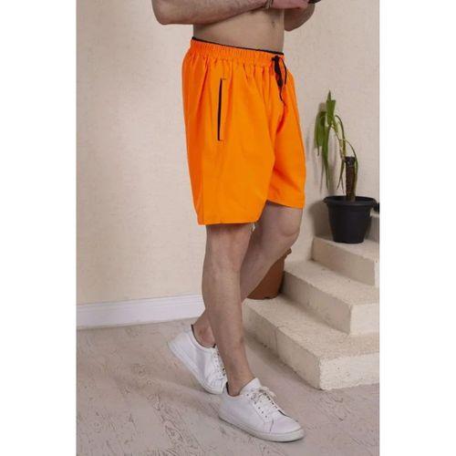 Erkek Deniz Şortu Fermuarlı Cepli File Astarlı - Turuncu