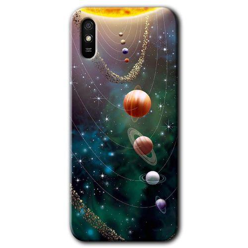 MRCİLETİSİM Xiaomi Redmi 9A Kılıf Baskılı Kapak - Cosmos + 5D Tam Kaplayan Cam