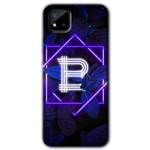 Realme C11 Kılıf Baskılı Arka Kapak - Dark Neon Yaprak B Harfi +Tam Ekran Koruyucu