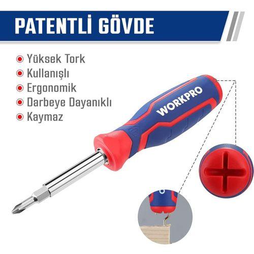 WORKPRO WP221306 15-IN-1 Çok Fonksiyonlu Değişken Uçlu Profesyonel Tornavida Seti + Bel Askı Kılıfı