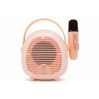 Çocuklara Özel Retro Tasarımlı Bluetooth Karaoke Mikrofon Ve Ahşap Tripodlu – Pembe