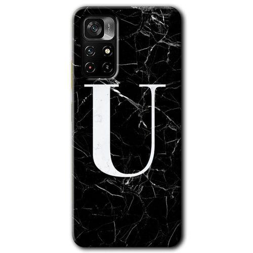 Poco M4 Pro 5G Kılıf HD Desen Baskılı Arka Kapak - Siyah Mermer Desenli U Harfi + Kırılmaz Cam