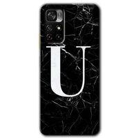 Poco M4 Pro 5G Kılıf HD Desen Baskılı Arka Kapak - Siyah Mermer Desenli U Harfi + Kırılmaz Cam