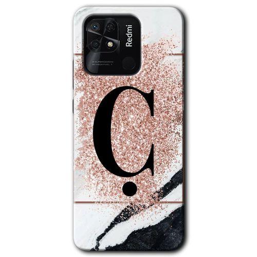 Xiaomi Redmi 10C HD Baskılı Kılıf + 9D Tam Ekran Koruyucu - Pembe Mermer Desenli Ç Harfi