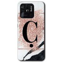 Xiaomi Redmi 10C HD Baskılı Kılıf + 9D Tam Ekran Koruyucu - Pembe Mermer Desenli Ç Harfi