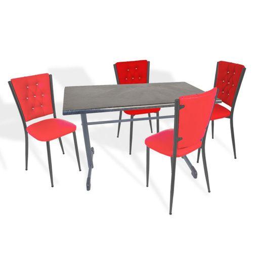 Dockers Halley - Kapitoneli Mutfak Masa Takımı - 80x140 (Werzalit, Wermodin veya Allzalit Tabla) - Grey Marble-Kırmızı