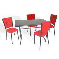 Dockers Halley - Kapitoneli Mutfak Masa Takımı - 80x140 (Werzalit, Wermodin veya Allzalit Tabla) - Grey Marble-Kırmızı