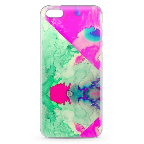 Apple iPhone SE Kılıf Yeşil Pembe Mermer Arka Kapak Koruma Desenli Full Koruyucu