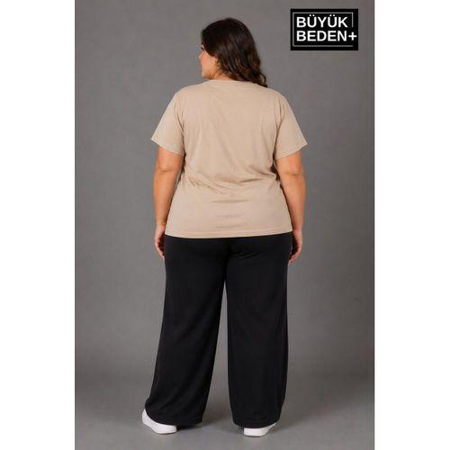 Süperlife Büyük Beden Kadın V Yaka Pamuklu Basic Tişört Lacivert 3XL-6XL SPR26BTSK509