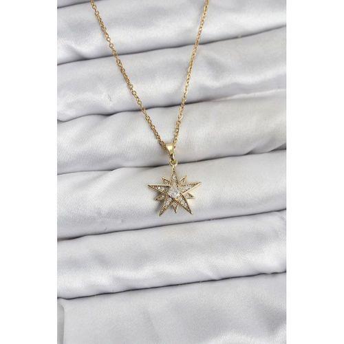 316L Çelik Zincir Gold Renk Yıldız Model Zirkon Taşlı Kadın Kolye