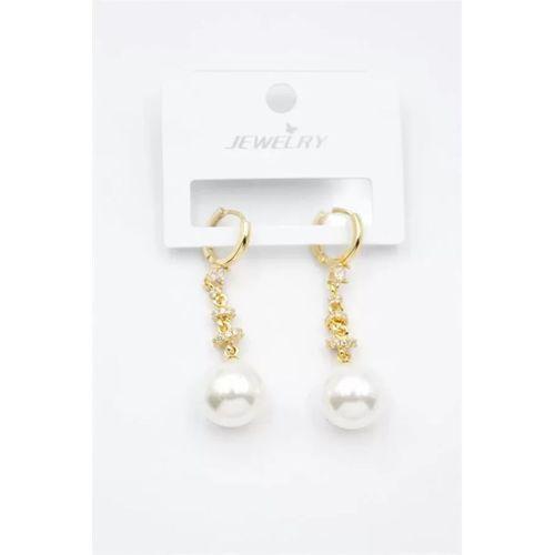 Taşlı İnci Küpe - Altın