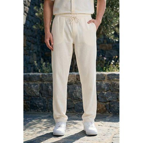 Calvert Tensel Pamuk Kumaş Çizgili Relaxed Fit Erkek Pantolon - Ekru