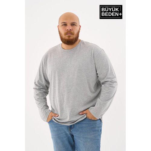 Erkek Büyük Beden Uzun Kollu 2 İplik Bisiklet Yaka Tişört