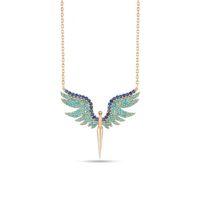 Mikail Meleği Mavi Firuze Taşlı Kadın Gümüş Kolye