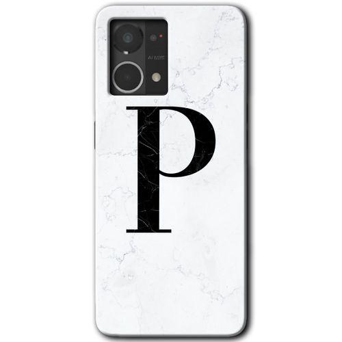 Oppo Reno 7 4G Kılıf HD Desen Baskılı Arka Kapak - Beyaz Mermer Desenli P Harfi