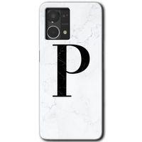 Oppo Reno 7 4G Kılıf HD Desen Baskılı Arka Kapak - Beyaz Mermer Desenli P Harfi