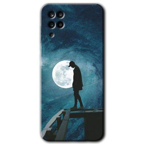 Samsung Galaxy M12 HD Baskılı Kılıf + 9D Tam Ekran Koruyucu - Dolunay Yalnızlık