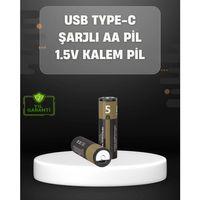 Usb Type-c Girişli Şarjlı Aa Lityum Pil | 1.5v Sabit Çıkış | 3200mwh (2'li Paket)