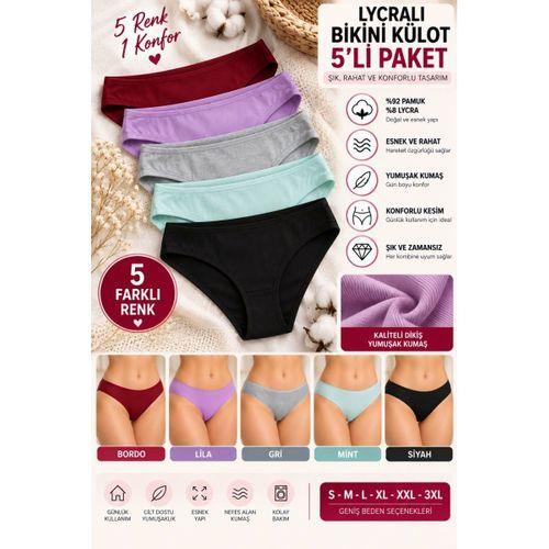 Kadın Likralı Bikini Külot 5'li Paket, Yumuşak Kumaş, Günlük Kadın İç Çamaşırı - ryl -500