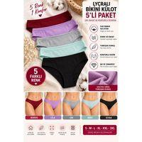 Kadın Likralı Bikini Külot 5'li Paket, Yumuşak Kumaş, Günlük Kadın İç Çamaşırı - ryl -500