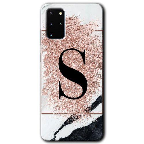 Samsung Galaxy S20 Plus Kılıf HD Desen Baskılı Arka Kapak - Pembe Mermer Desenli S Harfi