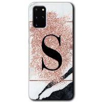 Samsung Galaxy S20 Plus Kılıf HD Desen Baskılı Arka Kapak - Pembe Mermer Desenli S Harfi