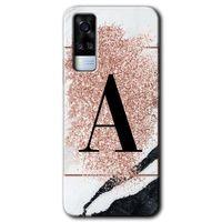 Vivo Y51a Kılıf HD Desen Baskılı Arka Kapak - Pembe Mermer Desenli A Harfi + Kırılmaz Cam