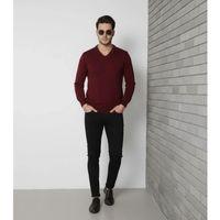 Erkek V Yaka Triko Kazak Yumuşak Dokulu Pamuklu Ince Dokuma, Uzun Kollu Rahat Regular Kalıp - Bordo