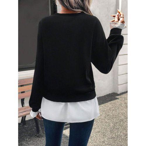 Kadın Uzun Kollu Bisiklet Yaka Viskon Iki Iplik Ve Etek Ucu Trikoton Bluz