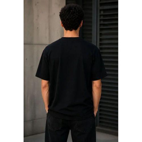 Erkek Gotik Yazı Baskılı Oversize Bisiklet Yaka T-Shirt - Siyah