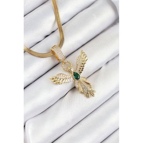 316L Çelik Zirkon Taşlı Melek Model Gold Renk Kadın Kolye