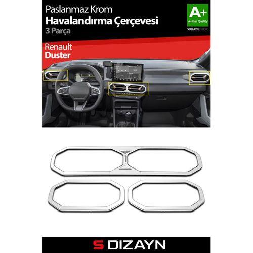 S-Dizayn Renault Duster Krom Havalandırma Çerçevesi 3 Prç. 2024 Üzeri (Parlak Krom) A+ Kalite