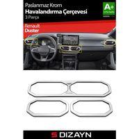 S-Dizayn Renault Duster Krom Havalandırma Çerçevesi 3 Prç. 2024 Üzeri (Parlak Krom) A+ Kalite