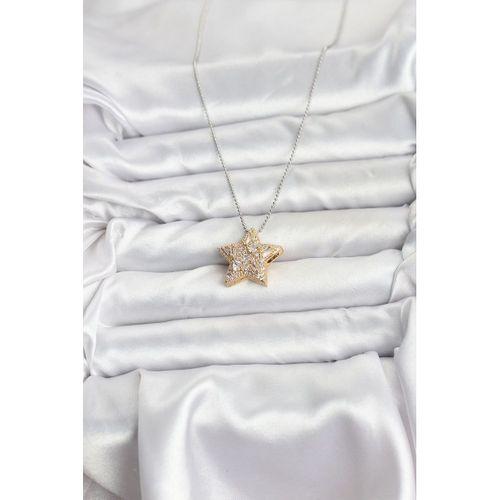 316L Çelik Zincir Gümüş Renk Zincirli Gold Yıldız Model Kadın Kolye