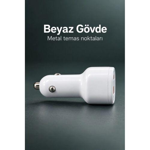Çift Portlu Beyaz Oto Şarj Adaptörü