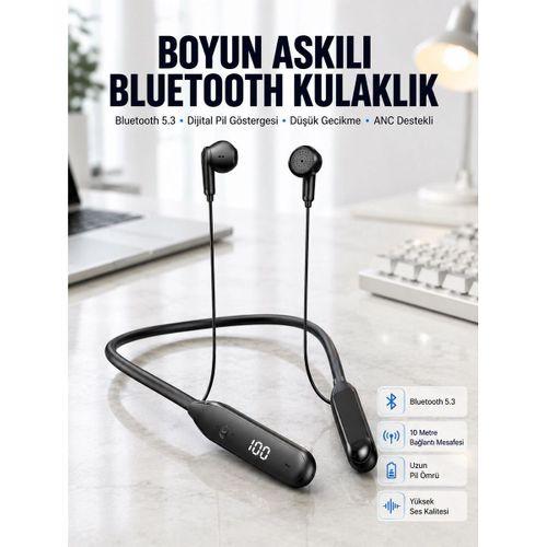 60 Saat Kablolu Boyun Askılı Dijital Göstergeli Bluetooth Kulaklığı Yeni Nesil