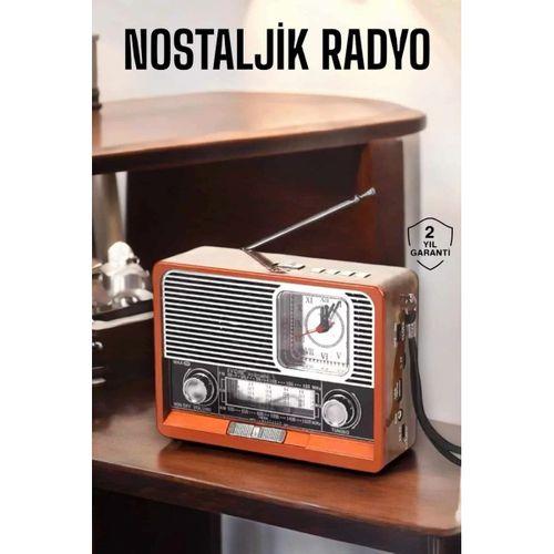 Ahşap Görünümlü Retro Bluetooth Radyo Usb,aux Ve Sd Kart Girişli