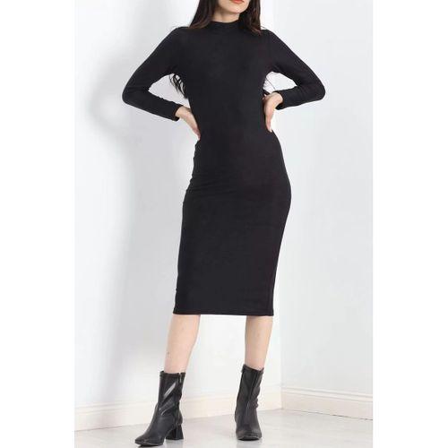 pilelistore Dik Yaka Likralı Süet Elbise Siyah