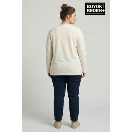 Kadın Büyük Beden Uzun Kollu 2 İplik Bisiklet Yaka Tişört