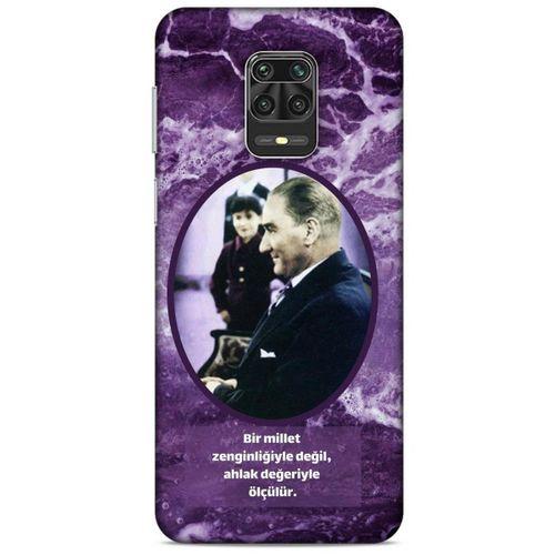 Xiaomi Redmi Note 9S Kılıf Atatürk (10) Full Koruma Kılıfı Mor